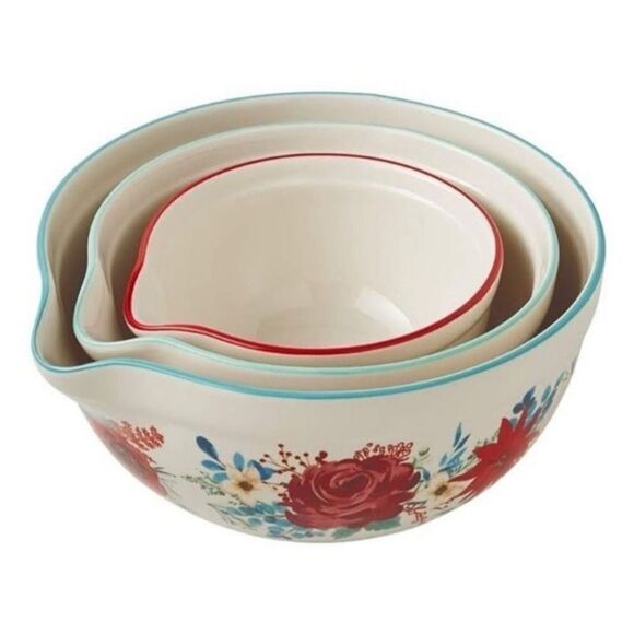 Pioneer Woman Wishful Winter Mixing Bowls With Spout Set New - Picture 2 of 15